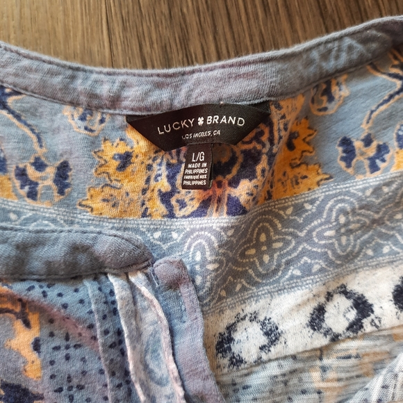 Lucky Brand Tunic Long Sleeve Boho Peasant Blouse Blue/Yellow Size L - Picture 4 of 14